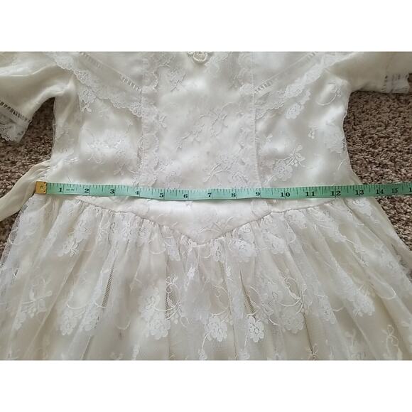Vintage 90s Jessica McClintock Ivory Lace Floral Dress Girls Size 10 Mock Neck - Picture 9 of 13